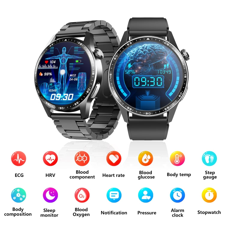 F400  1.55 Inch Screen Smart Watch Support ECG/ Blood Oxygen / Blood Sugar / 150+ Sports Mode, Color: Black Leather