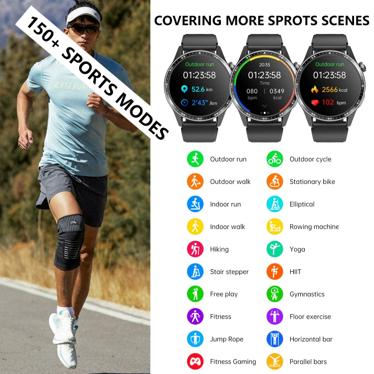 F400  1.55 Inch Screen Smart Watch Support ECG/ Blood Oxygen / Blood Sugar / 150+ Sports Mode, Color: Black Leather