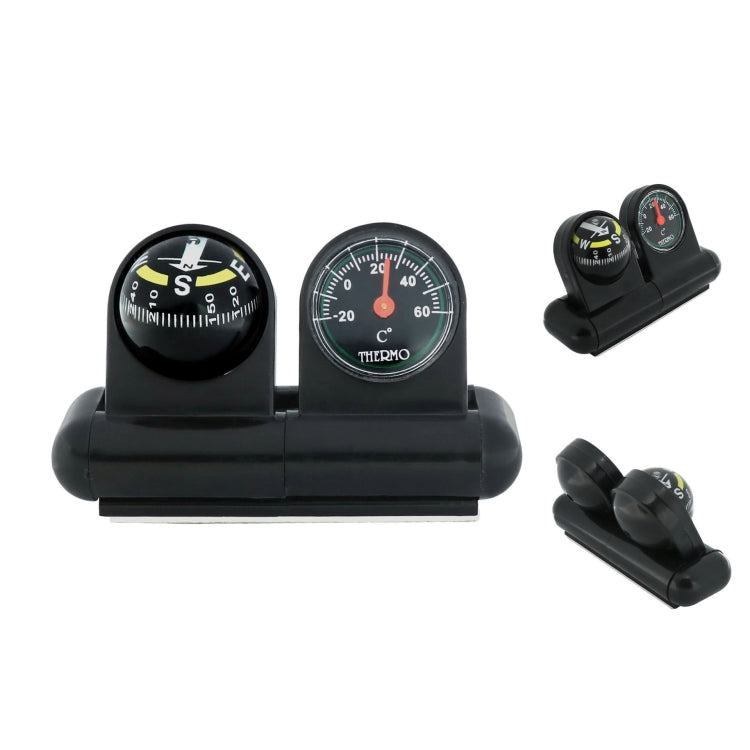 2 In 1 Car Guide Ball Thermometer Adjustable Angle Compass - English Version
