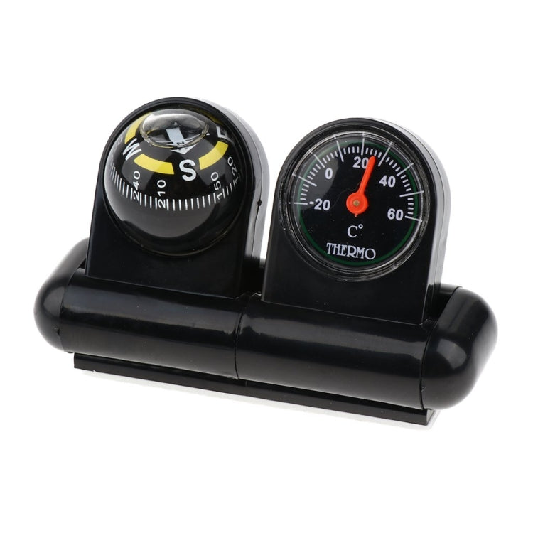 2 In 1 Car Guide Ball Thermometer Adjustable Angle Compass - English Version