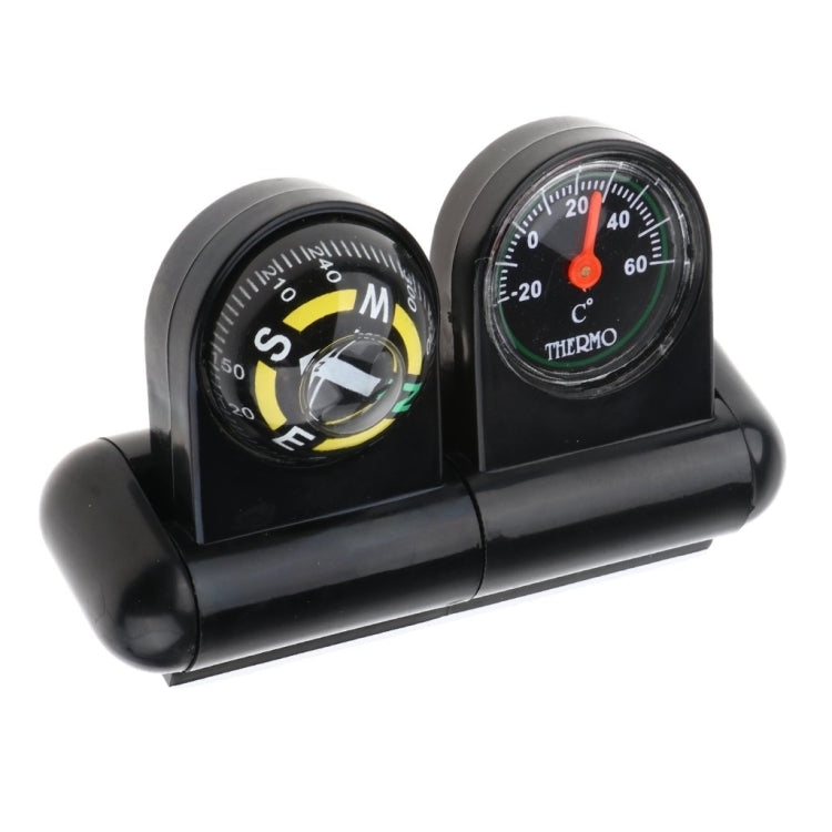 2 In 1 Car Guide Ball Thermometer Adjustable Angle Compass - English Version