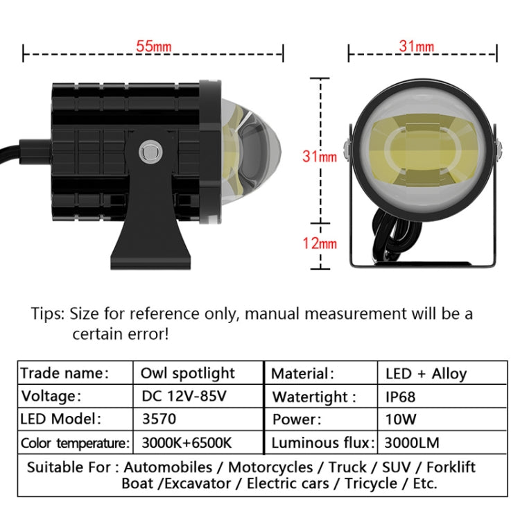 1pair 12V-85V Motorcycle Headlights Dual-color Automotive LED Working Headlights, Color: Yellow + White Light Without Flashing