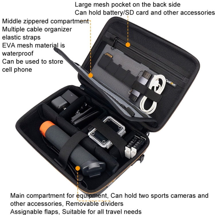 Cwatcun H91 Medium Sports Camera Case Portable Waterproof EVA Digital Camera Storage Bag - Black