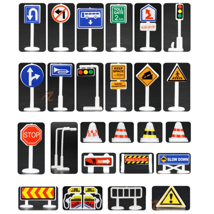 56pcs /Set Kids Traffic Signs Model Toy Mini Traffic Lights Road Signs - English A+B