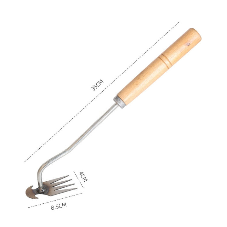 Four-Tooth Dual Purpose Weed Remover Tool Gardening Weed Rake Uprooting Weeding Tool, Length: 35cm Galvanized Wood Handle