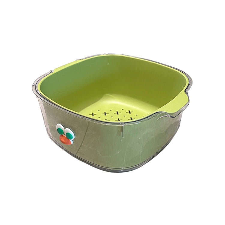 Household Dual Layer Thickened Cartoon Draining Basket Multifunctional Kitchen Dishwashing Hamper, Style: Small Green