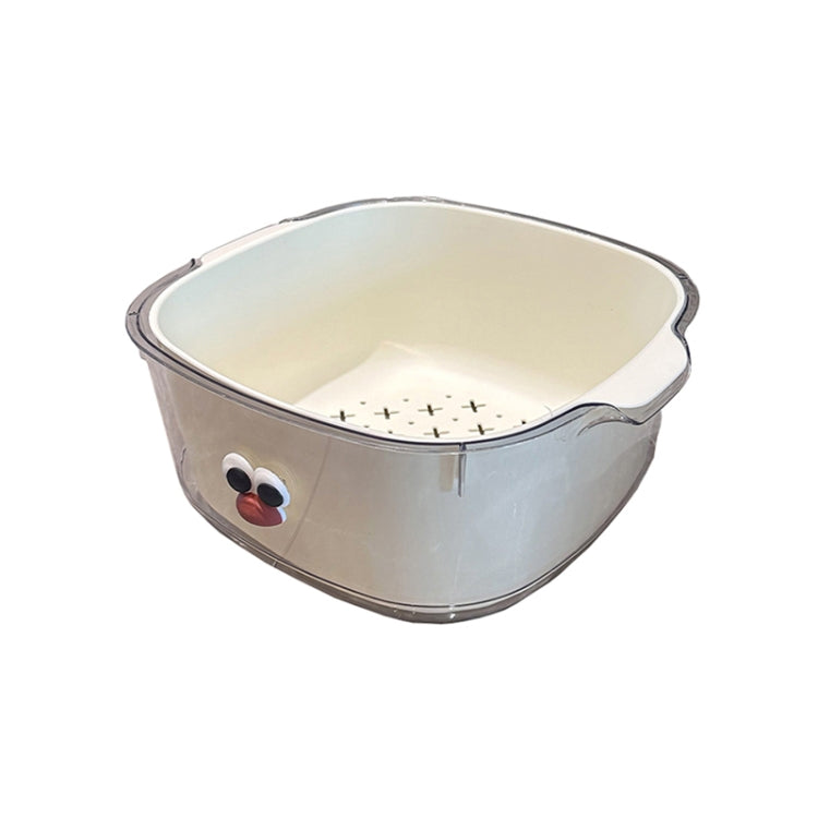 Household Dual Layer Thickened Cartoon Draining Basket Multifunctional Kitchen Dishwashing Hamper, Style: Small White
