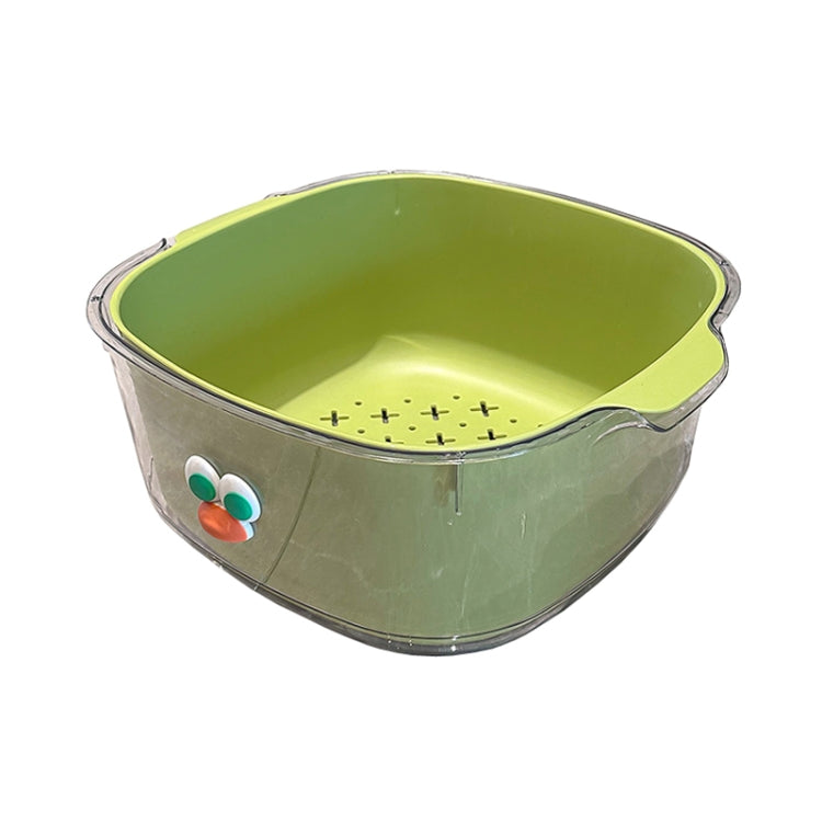 Household Dual Layer Thickened Cartoon Draining Basket Multifunctional Kitchen Dishwashing Hamper, Style: Medium Green