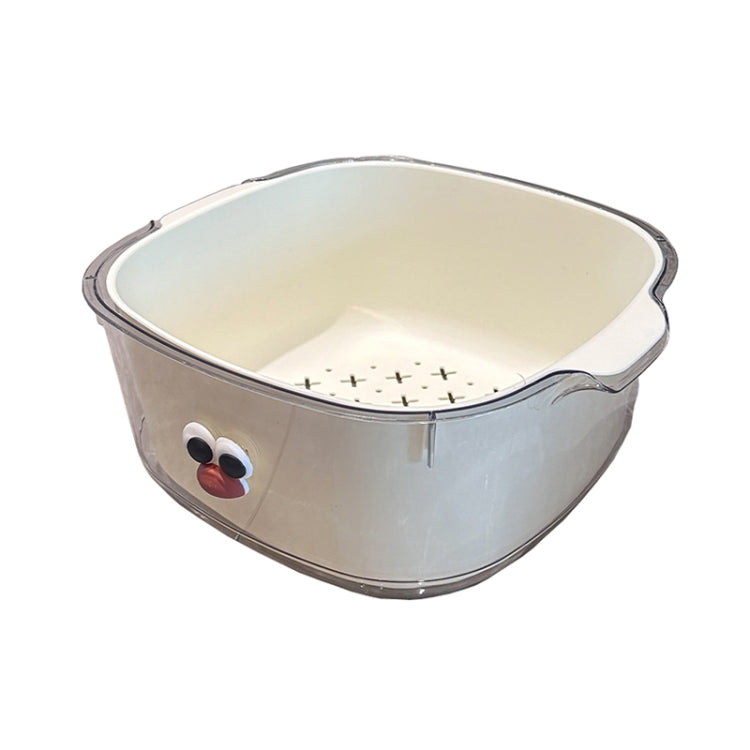 Household Dual Layer Thickened Cartoon Draining Basket Multifunctional Kitchen Dishwashing Hamper, Style: Medium White