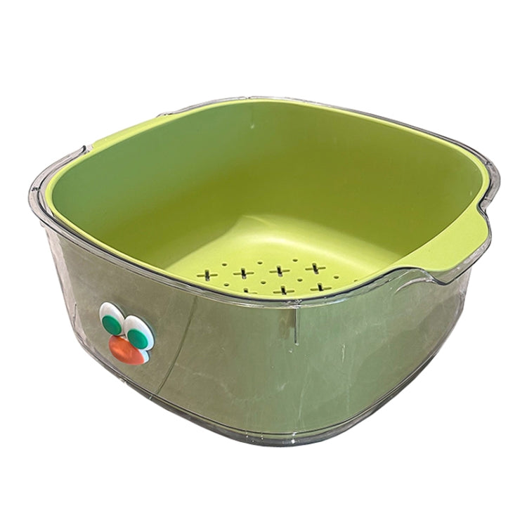 Household Dual Layer Thickened Cartoon Draining Basket Multifunctional Kitchen Dishwashing Hamper, Style: Large Green