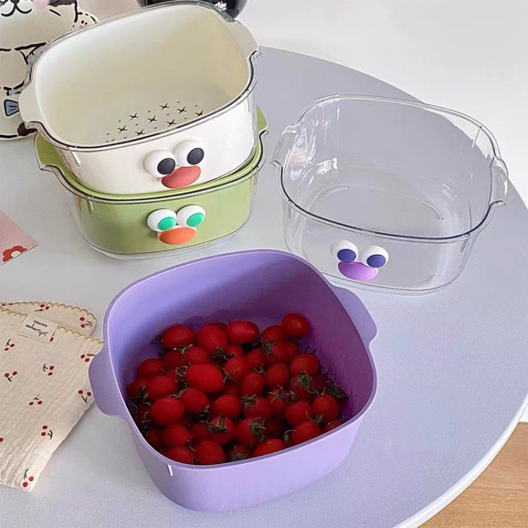 Household Dual Layer Thickened Cartoon Draining Basket Multifunctional Kitchen Dishwashing Hamper, Style: Small White
