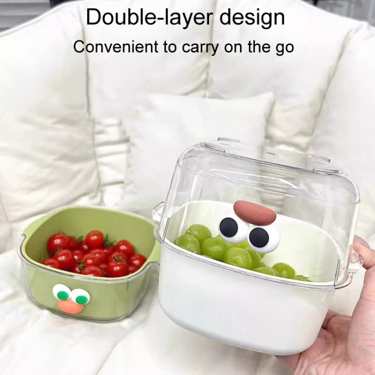 Household Dual Layer Thickened Cartoon Draining Basket Multifunctional Kitchen Dishwashing Hamper, Style: Small Green