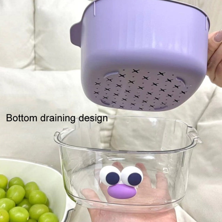 Household Dual Layer Thickened Cartoon Draining Basket Multifunctional Kitchen Dishwashing Hamper, Style: Small Purple