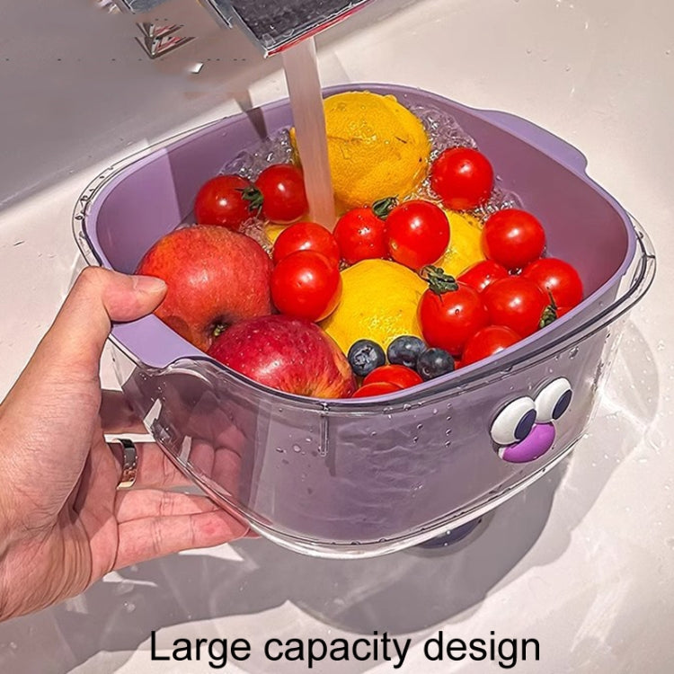 Household Dual Layer Thickened Cartoon Draining Basket Multifunctional Kitchen Dishwashing Hamper, Style: Large White