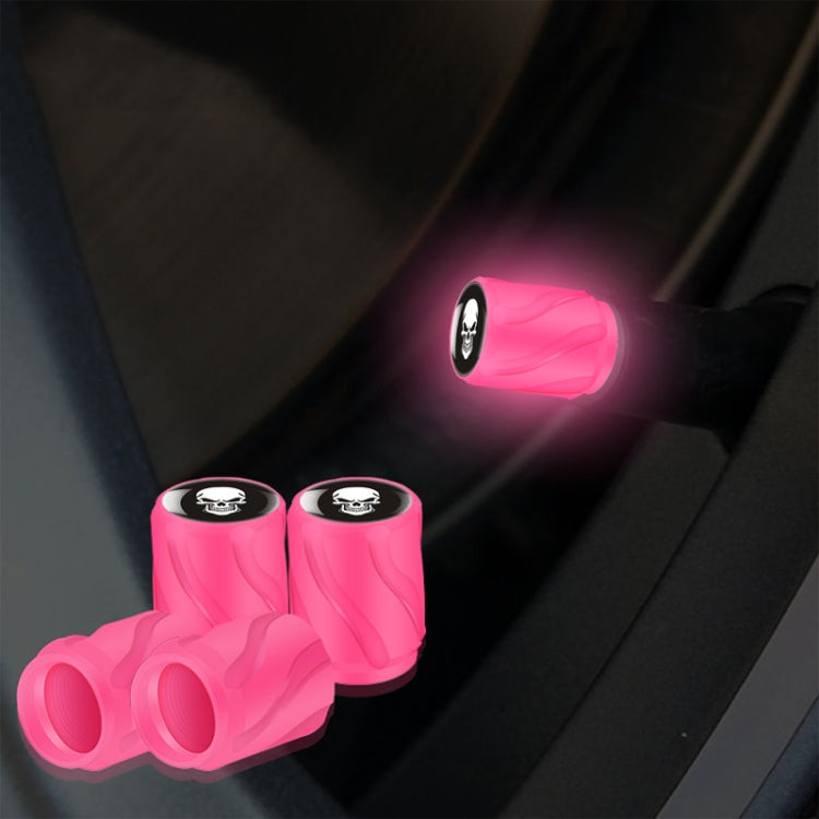 4pcs /Set Luminous Car Motorcycle Tire Modified Valve Cap, Color: Pink White Skull