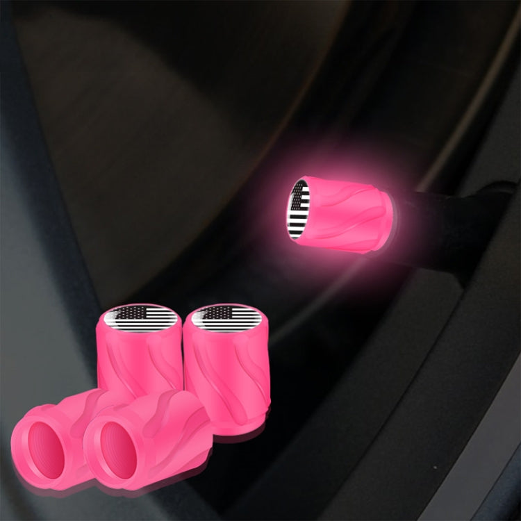 4pcs /Set Luminous Car Motorcycle Tire Modified Valve Cap, Color: Pink Black Flag