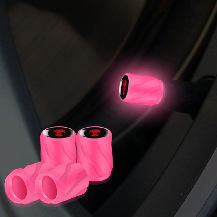 4pcs /Set Luminous Car Motorcycle Tire Modified Valve Cap, Color: Pink Red Skull