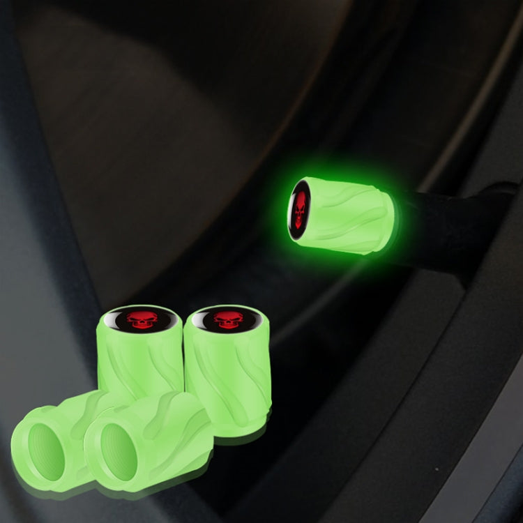 4pcs /Set Luminous Car Motorcycle Tire Modified Valve Cap, Color: Green Red Skull