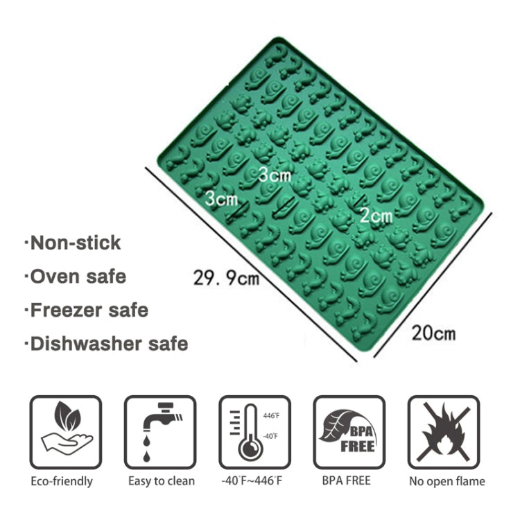 70-Cavity Mini Frog Snail Gecko Silicone Molds For Making Pet Treats, Fondant, Cake, Chocolate, Candy, and Cookies - Green