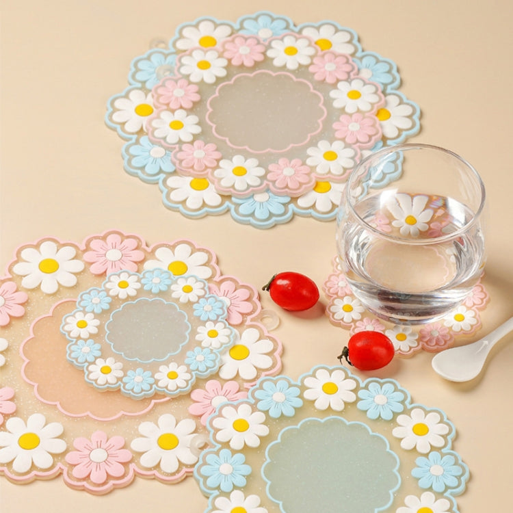 Household High Temperature Resistant Daisy Coasters Kitchen Tabletop Insulation Mat, Style: Pink Small