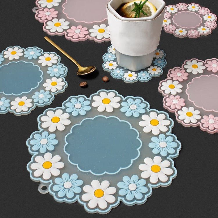 Household High Temperature Resistant Daisy Coasters Kitchen Tabletop Insulation Mat, Style: Pink Large