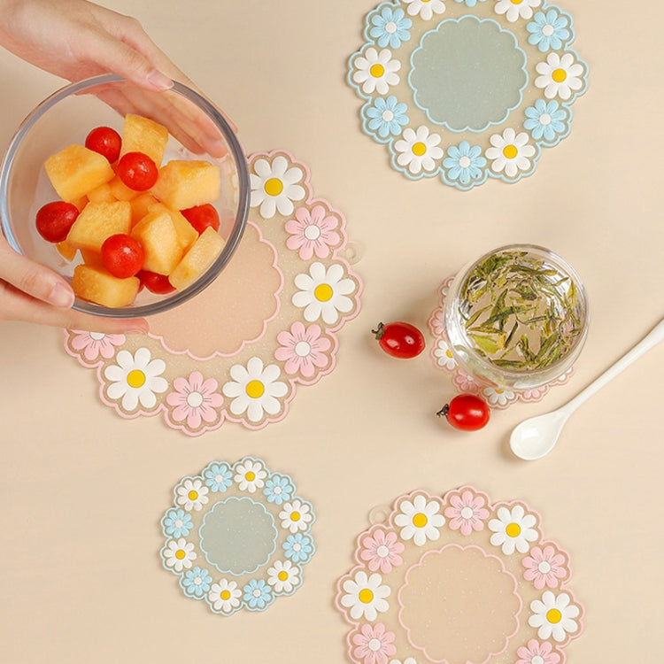 Household High Temperature Resistant Daisy Coasters Kitchen Tabletop Insulation Mat, Style: Blue Medium