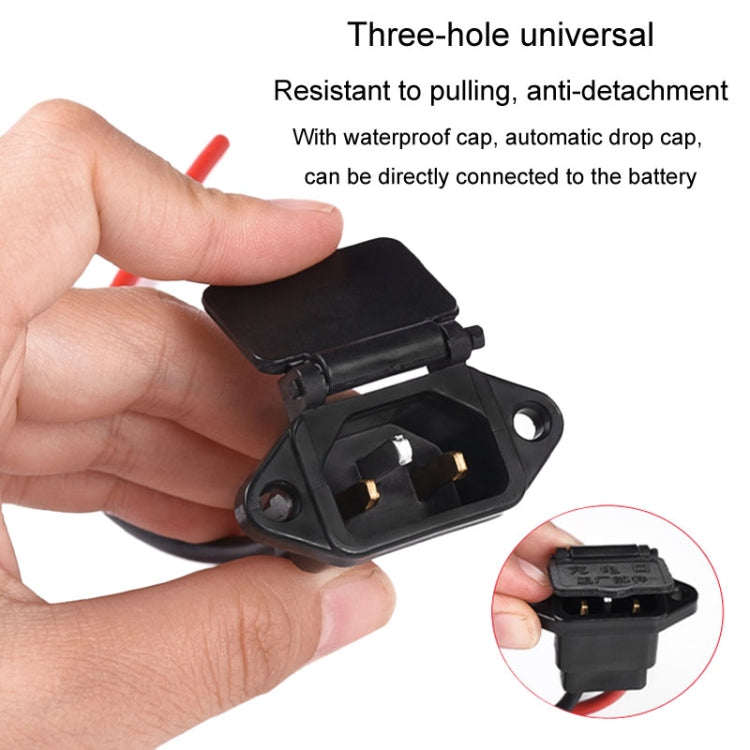 2pcs Electric Motorcycle Charging Port Three Hole Socket Charger Socket With Cover - Black