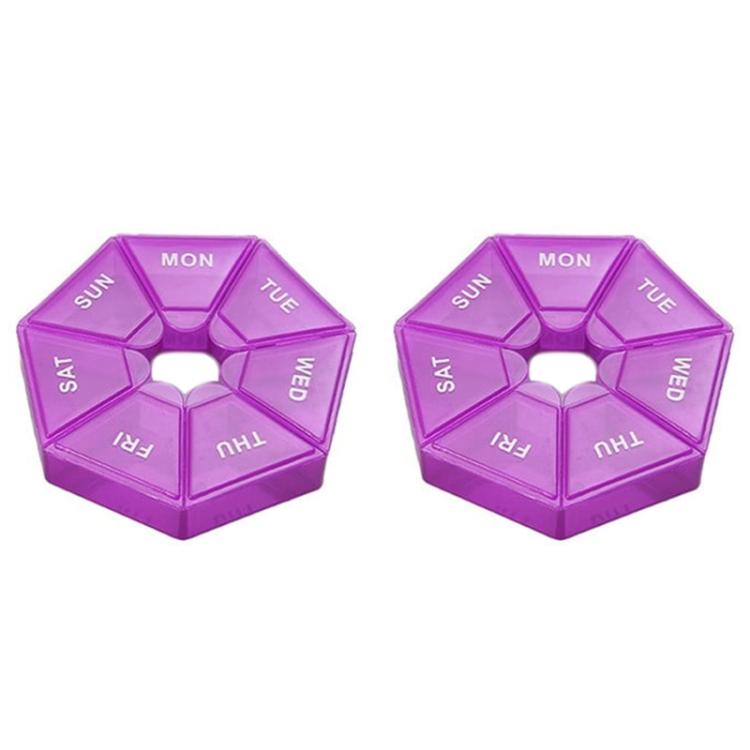 2pcs Portable Transparent Moisture-Proof Weekly 7-grids Pill Storage Box