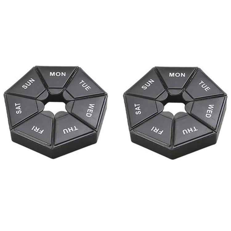 2pcs Portable Transparent Moisture-Proof Weekly 7-grids Pill Storage Box