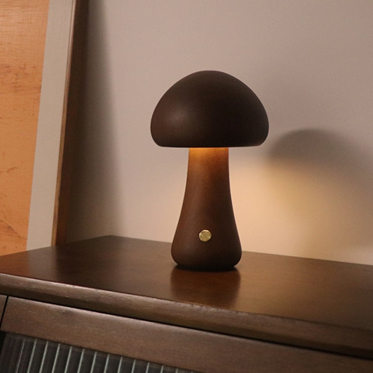 Mushroom Shape Night Light Touch Control Dimmable Bedside Atmosphere Lamp, Style: A Type Walnut