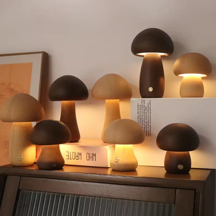 Mushroom Shape Night Light Touch Control Dimmable Bedside Atmosphere Lamp, Style: A Type Walnut