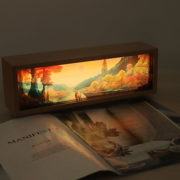 3 Color Light Touch Control Wooden Acrylic Atmosphere Lightbox Decoration Painting Night Light