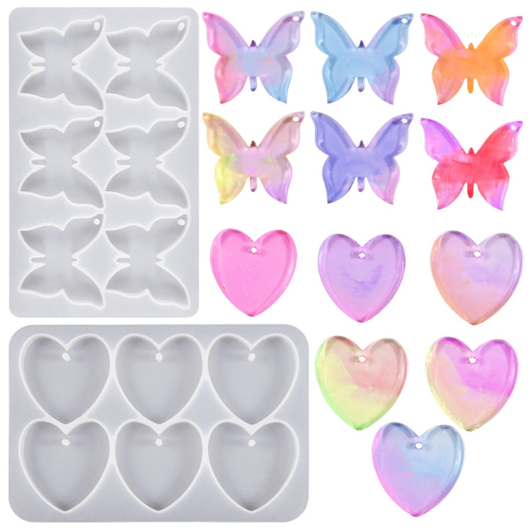 DIY Crystal Glue Heart Butterfly Pendant Keychain Ornament Silicone Mold