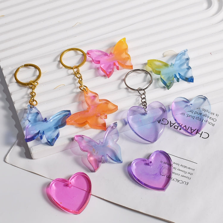 DIY Crystal Glue Heart Butterfly Pendant Keychain Ornament Silicone Mold