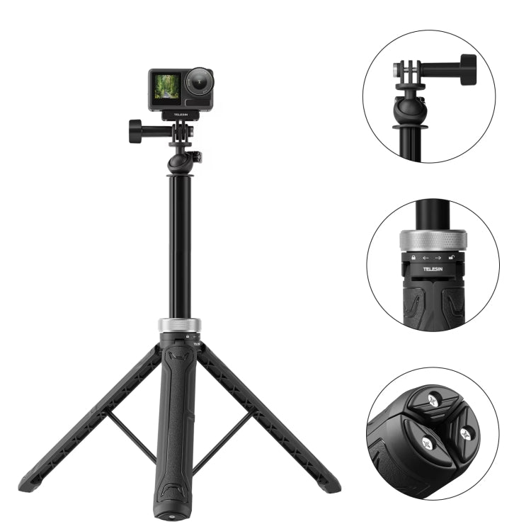 TELESIN 360 Degree Rotation 1.5m Selfie Stick Foldable Tripod For GoPro Hero / Insta360 /  DJI Osmo Action - Black