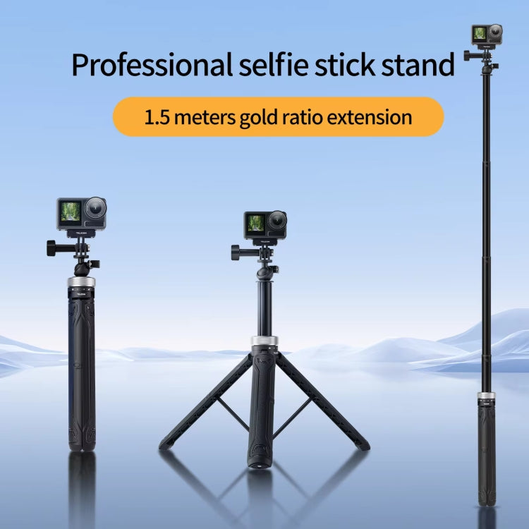 TELESIN 360 Degree Rotation 1.5m Selfie Stick Foldable Tripod For GoPro Hero / Insta360 /  DJI Osmo Action - Black
