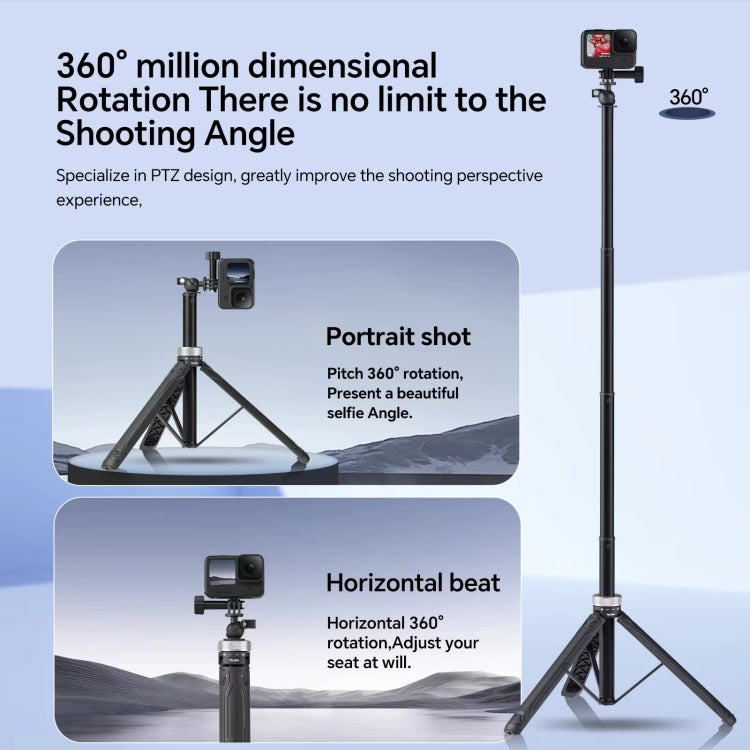 TELESIN 360 Degree Rotation 1.5m Selfie Stick Foldable Tripod For GoPro Hero / Insta360 /  DJI Osmo Action - Black