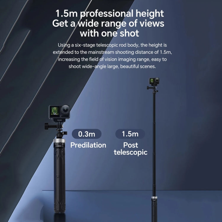 TELESIN 360 Degree Rotation 1.5m Selfie Stick Foldable Tripod For GoPro Hero / Insta360 /  DJI Osmo Action - Black