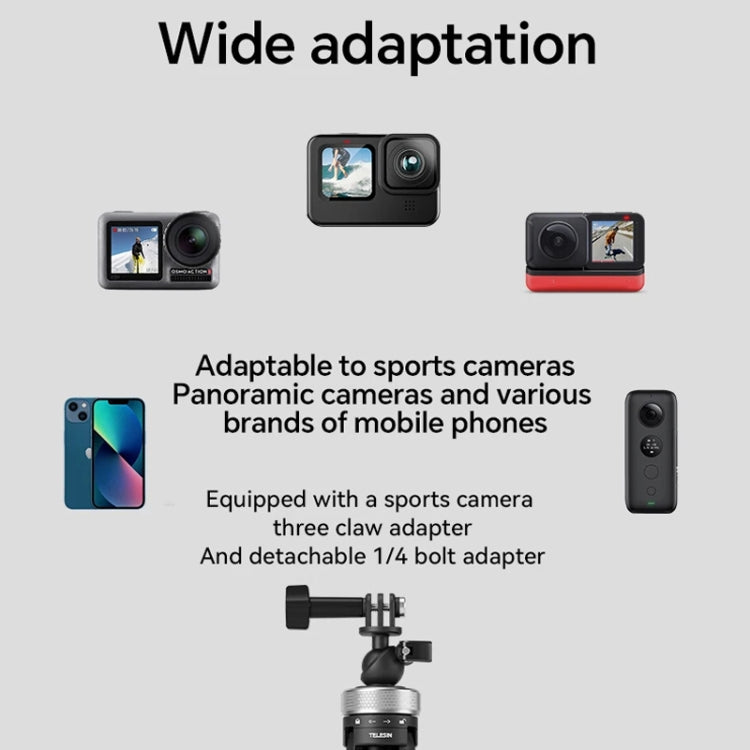 TELESIN 360 Degree Rotation 1.5m Selfie Stick Foldable Tripod For GoPro Hero / Insta360 /  DJI Osmo Action - Black