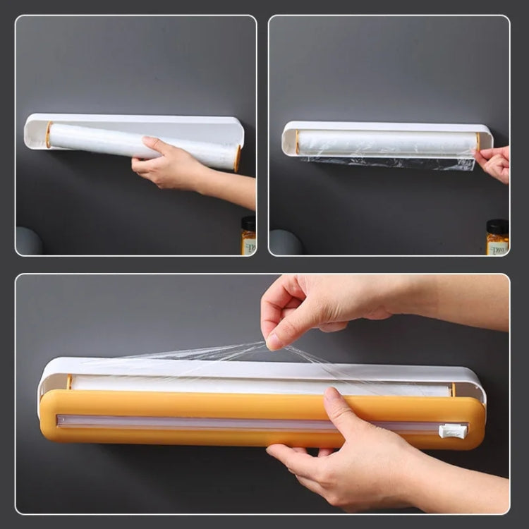 Cling Film Cutter Adjustable Storage Cutting Box, Color: Yellow White Magnetic Sticker