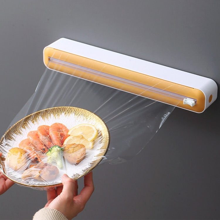 Cling Film Cutter Adjustable Storage Cutting Box, Color: Yellow White Magnet+Suction Cup