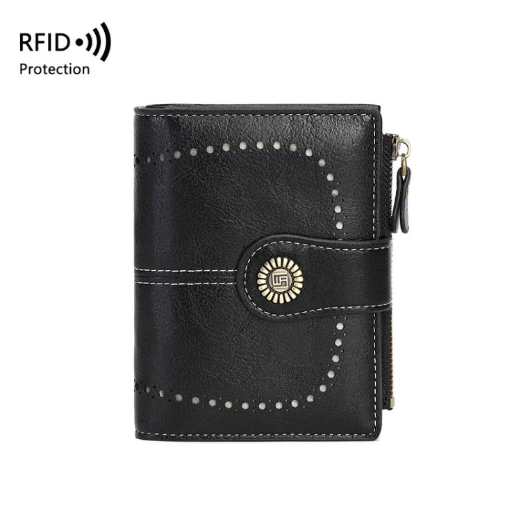 RFID Anti-theft Brush Women Wallet Multi Card Position Buckle Wallet Short Zipper Purse