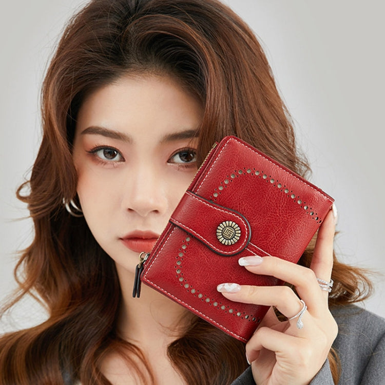 RFID Anti-theft Brush Women Wallet Multi Card Position Buckle Wallet Short Zipper Purse