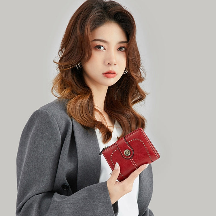 RFID Anti-theft Brush Women Wallet Multi Card Position Buckle Wallet Short Zipper Purse