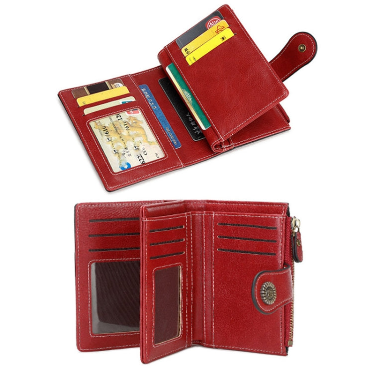 RFID Anti-theft Brush Women Wallet Multi Card Position Buckle Wallet Short Zipper Purse