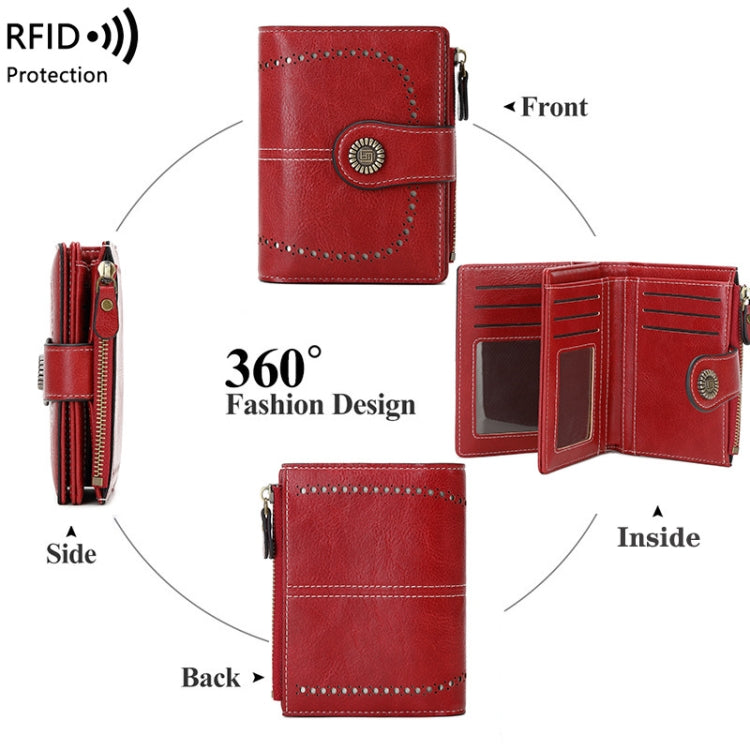 RFID Anti-theft Brush Women Wallet Multi Card Position Buckle Wallet Short Zipper Purse