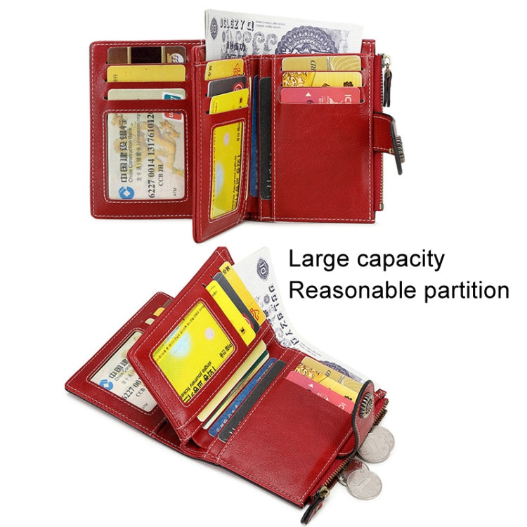 RFID Anti-theft Brush Women Wallet Multi Card Position Buckle Wallet Short Zipper Purse