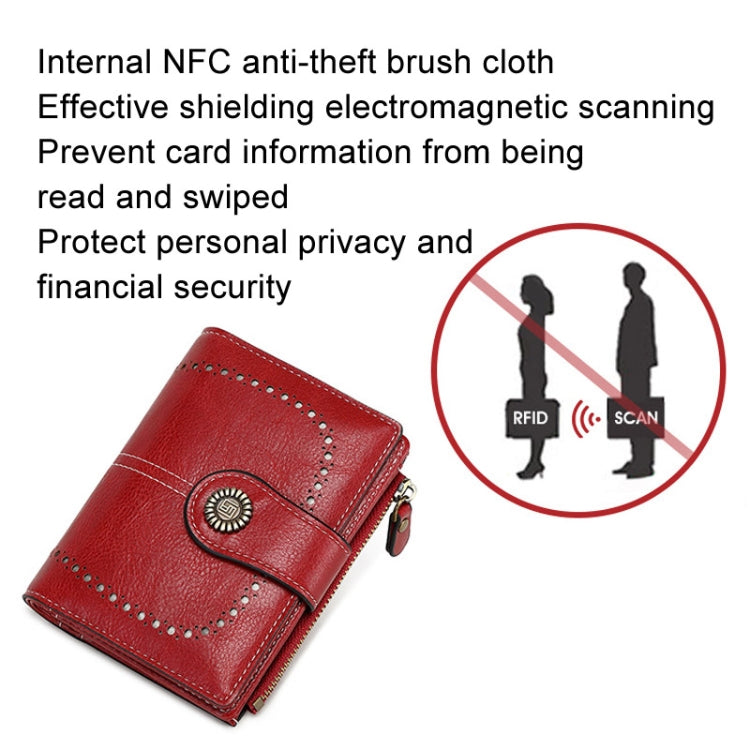 RFID Anti-theft Brush Women Wallet Multi Card Position Buckle Wallet Short Zipper Purse