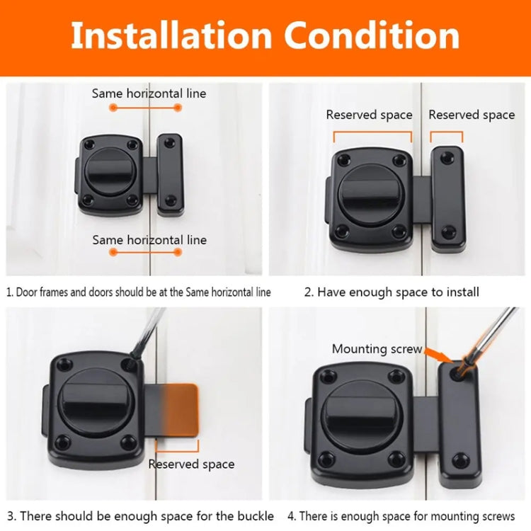 Stainless Steel Rotate Bolt Latch Anti-Theft Security Bathroom Door Lock Spring Latch, Specification: Small Black