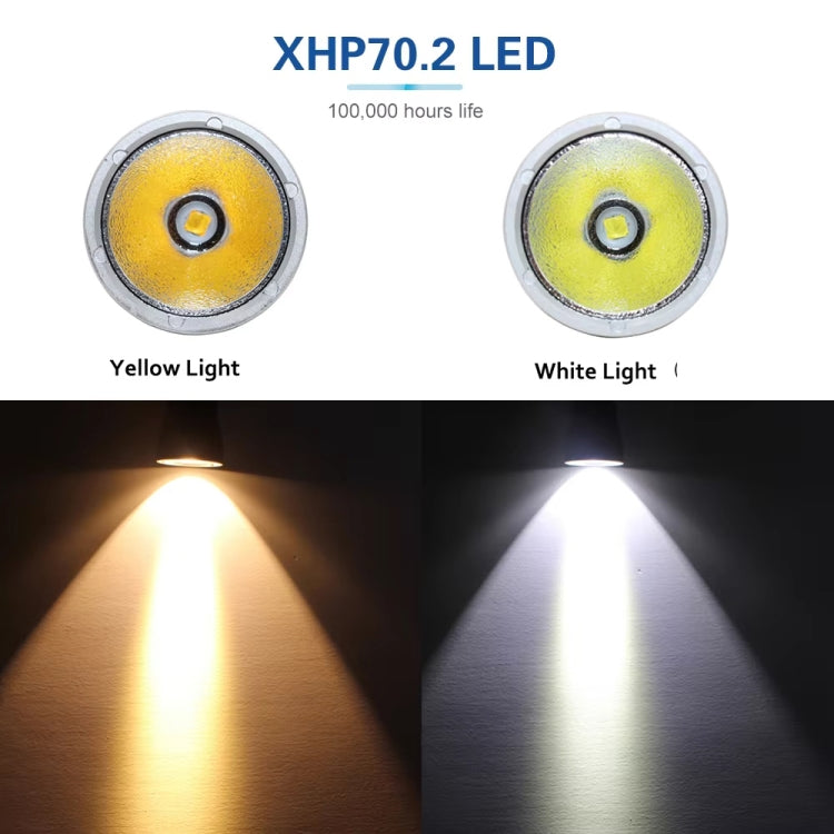 XHP70.2  Diving Flashlight 3000 Lumens IPX8 Waterproof Underwater 80m 5000mAh x 2 Yellow Light